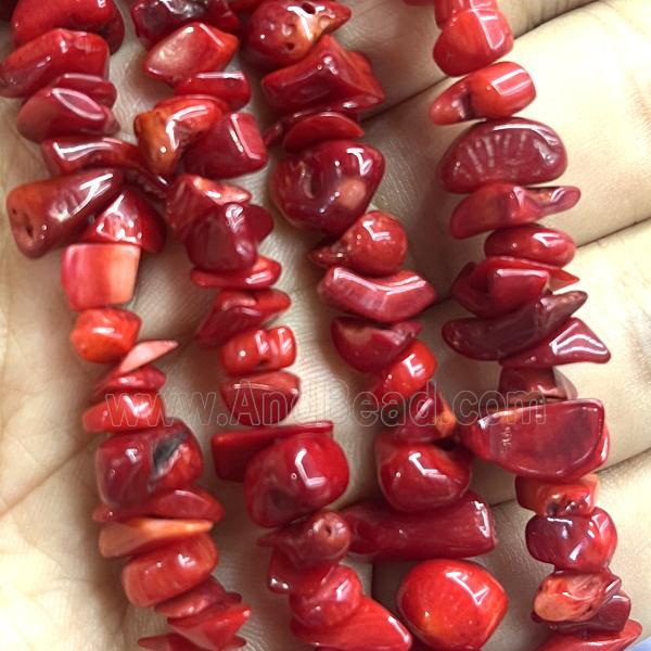 Red Coral Chip Beads Freeform