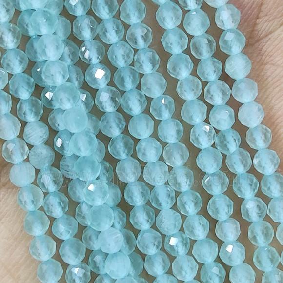 Aqua Cat Eye Glass Beads Faceted Round