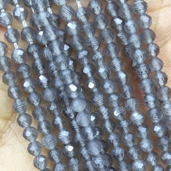 Gray Cat Eye Glass Beads Faceted Round