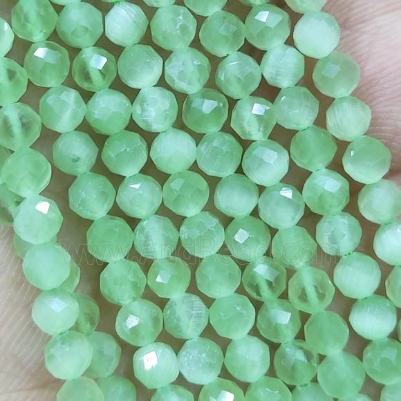 Green Cat Eye Glass Beads Faceted Round