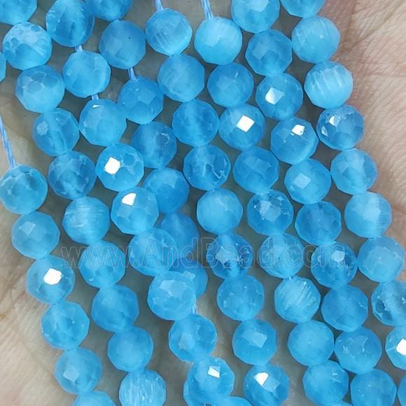 Blue Cat Eye Glass Beads Faceted Round
