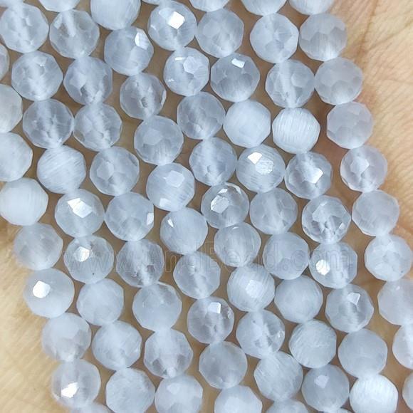 Lt.gray Cat Eye Glass Beads Faceted Round