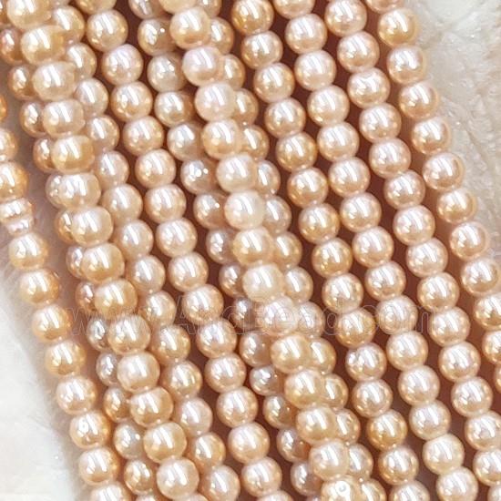Peach Crystal Glass Beads Round Electroplated