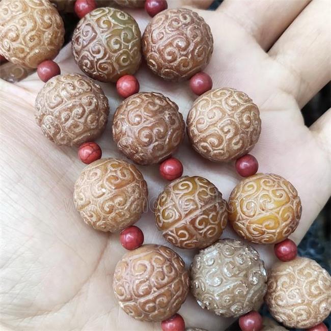 Round Agalmatolite Beads Carved