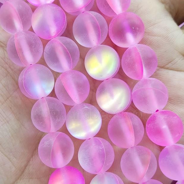 Pink Mermaid Glass Beads Round Matte