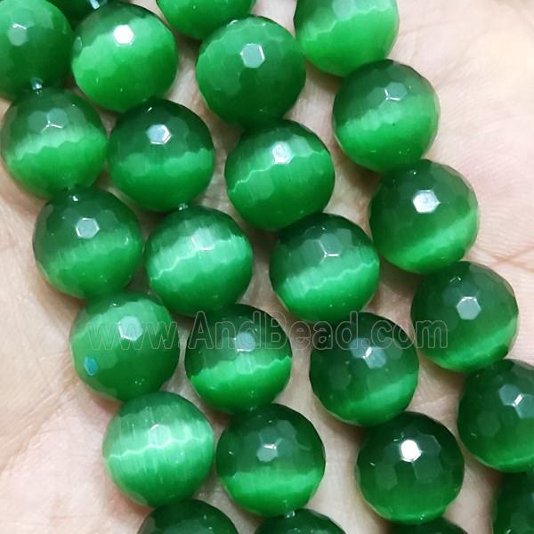 Green Cat Eye Stone Beads Faceted Round