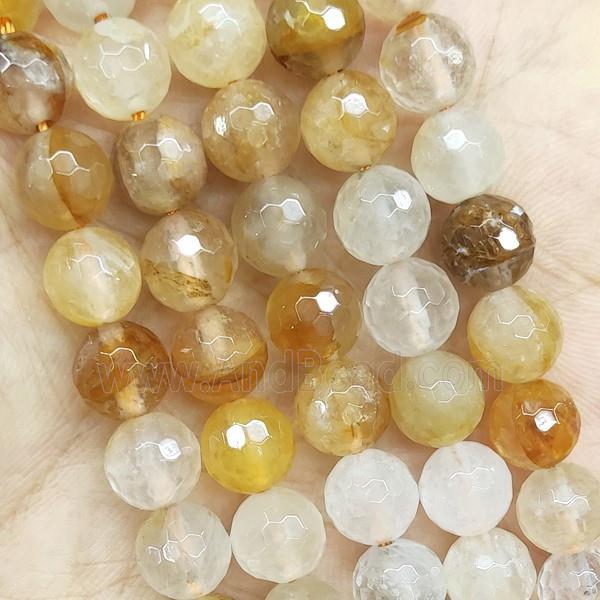 Yellow Iron Quartz Beads Faceted Round