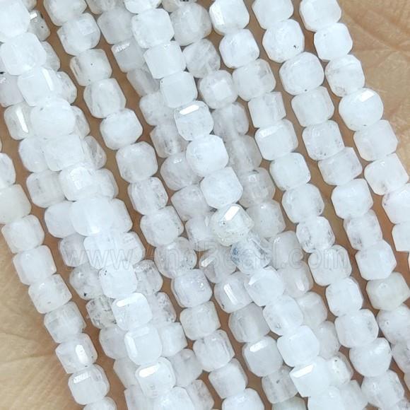 White Moonstone Beads Faceted Cube