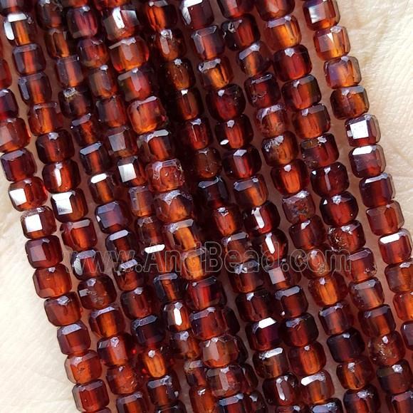 Natural Orange Garnet Beads Faceted Cube