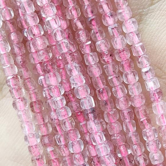 Pink Strawberry Quartz Beads Faceted Cube