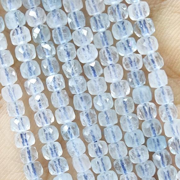 Blue Aquamarine Beads Faceted Cube