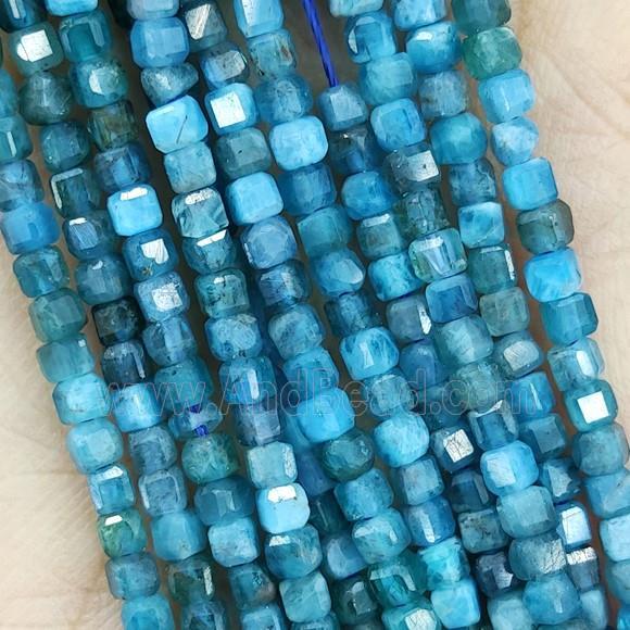 Natural Apatite Beads Blue Faceted Cube