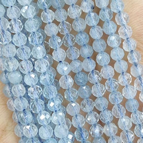 Blue Aquamarine Beads Faceted Round A-Grade