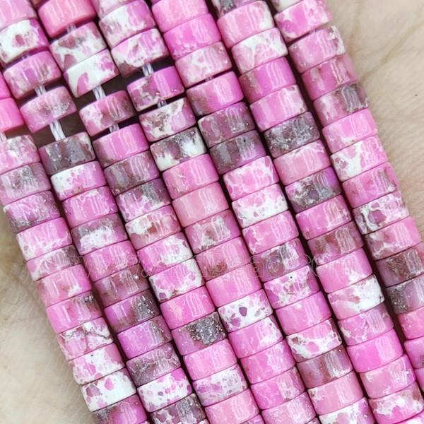 Pink Dye Imperial Jasper Heishi Beads
