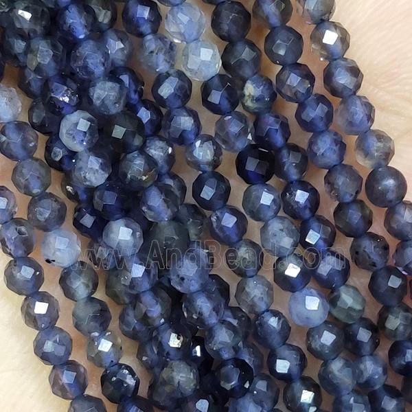 Natural Iolite Beads Faceted Round Inkblue AA-Grade