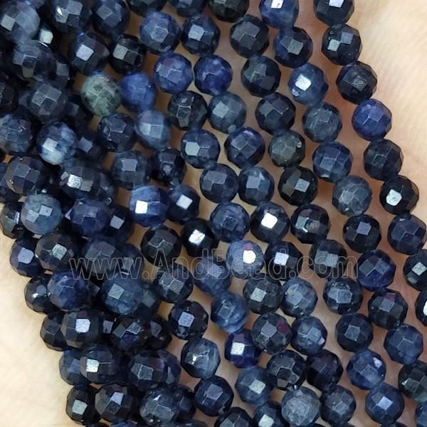 Sapphire Beads Darkblue Faceted Round