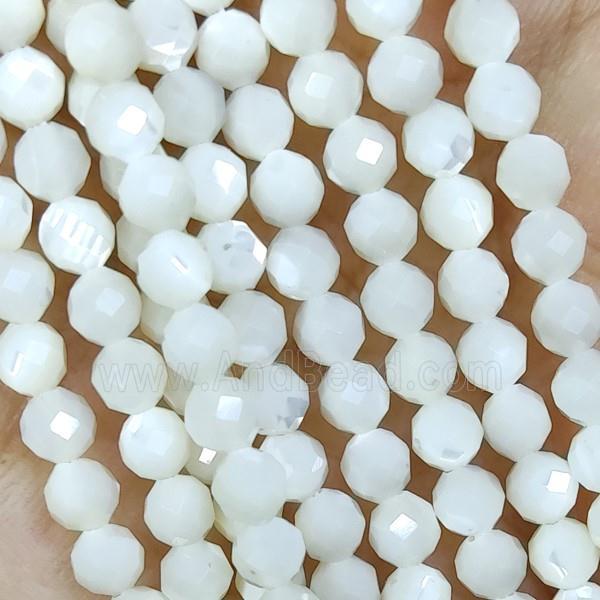 White MOP Shell Beads Faceted Round