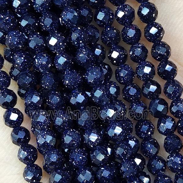 Blue Sandstone Beads Faceted Round Tiny