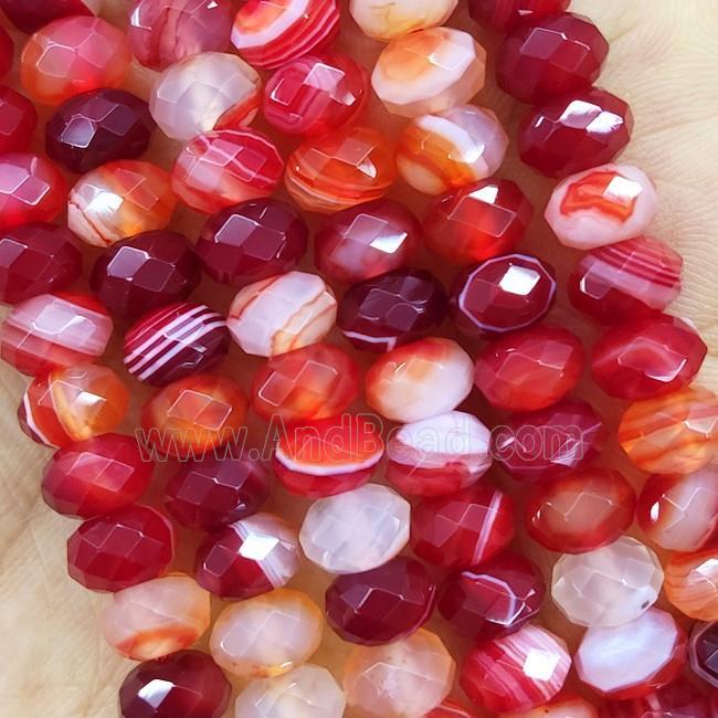 Red Striped Agate Beads Faceted Rondelle
