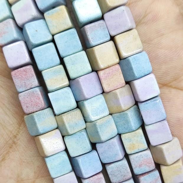 Multicolor Alashan Agate Cube Beads