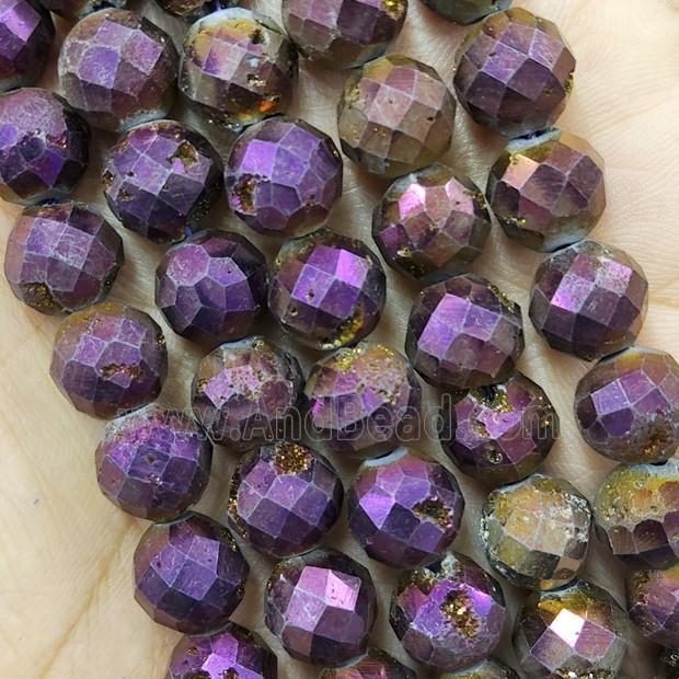 Purple Agate Druzy Geode Beads Faceted Round Electroplated