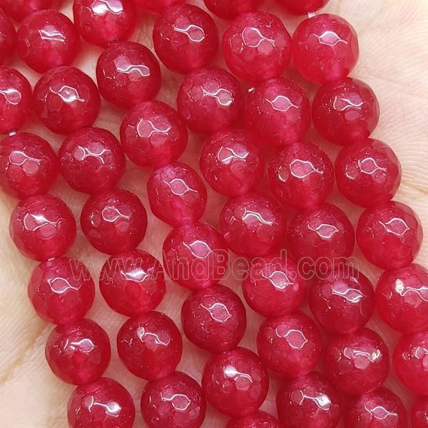 Red Dye Jade Beads Faceted Round