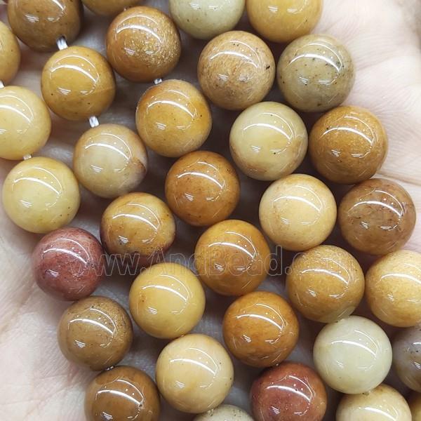 Natural Chinese Gold Jade Beads Smooth Round