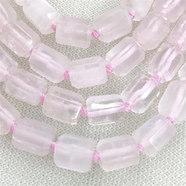 Pink Rose Quartz Column Beads Faceted
