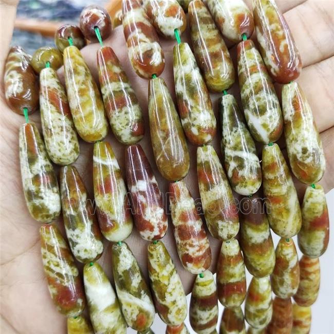 Natural Green Serpentine Beads Smooth Teardrop