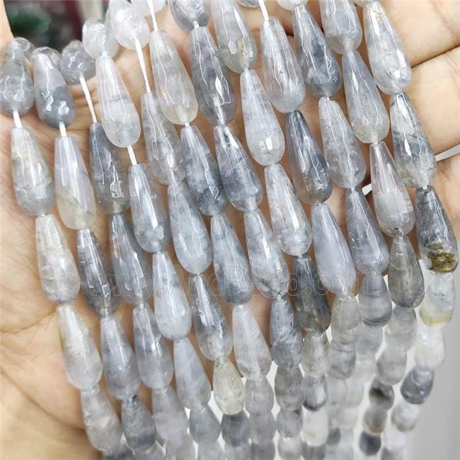 Gray Cloudy Quartz Beads Faceted Teardrop