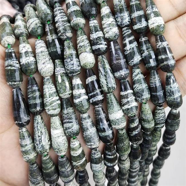 Green Zebra Jasper Beads Faceted Teardrop