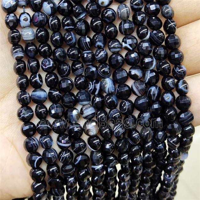 Black Stripe Agate Beads Faceted Circle