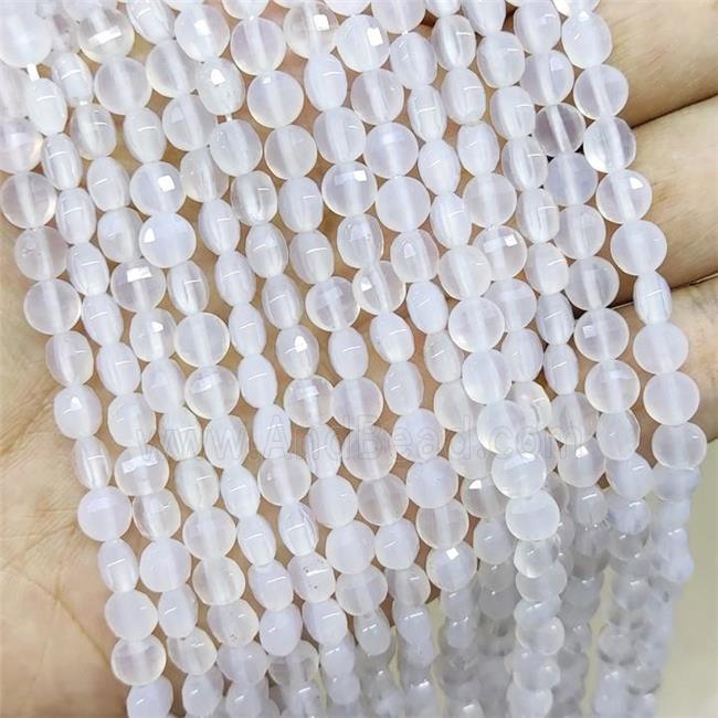 Natural White Agate Beads Faceted Coin
