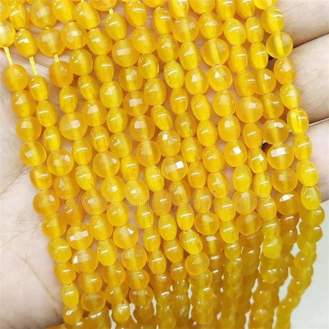 Yellow Jade Beads Faceted Coin Dye