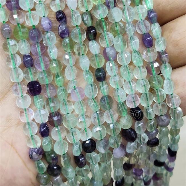 Multicolor Fluorite Beads Faceted Coin