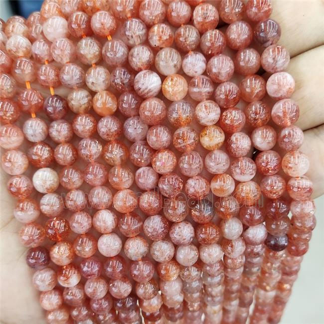 Gold Sunstone Beads Smooth Round Pink AA-Grade