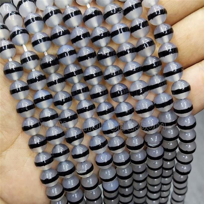 Natural Gray Agate Beads Round Tibetan Style