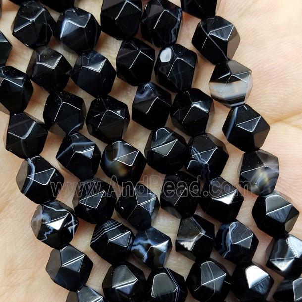 Natural Black Agate Beads Cut Round