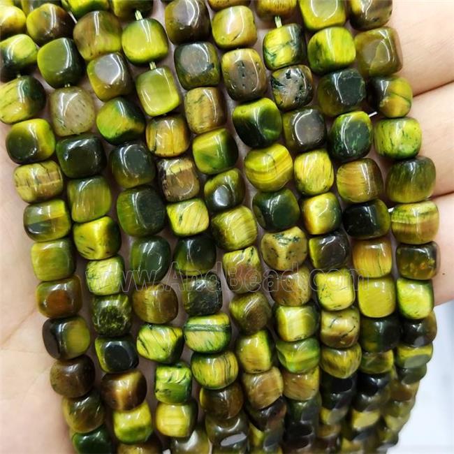 Olive Tiger Eye Stone Cube Beads