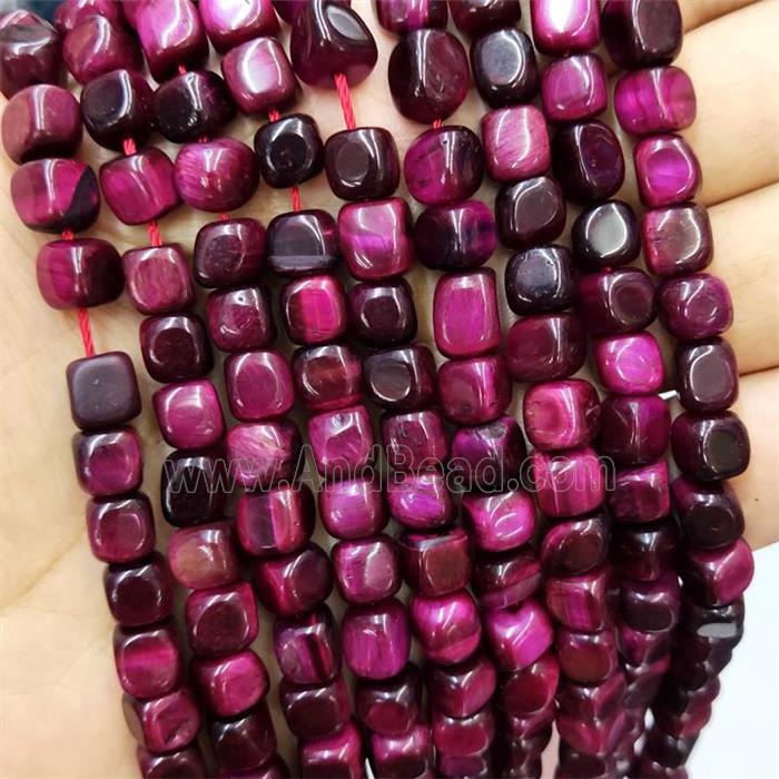 Hotpink Tiger Eye Stone Cube Beads