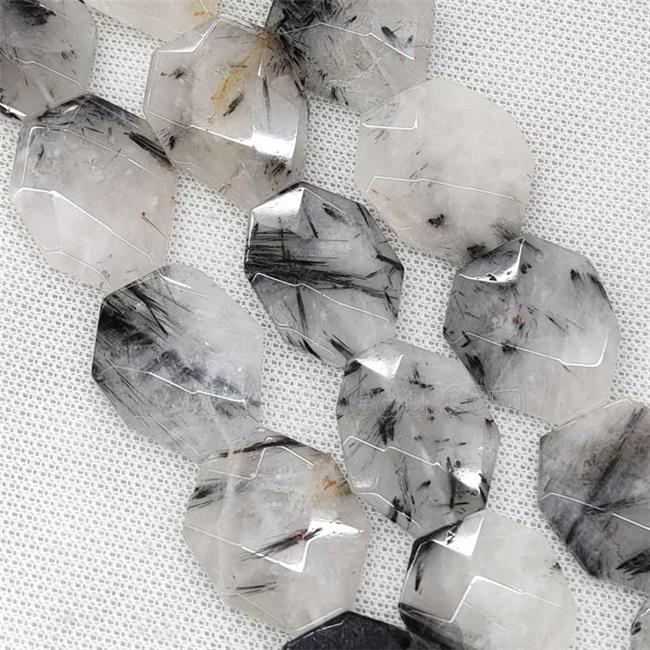 Black Rutilated Quartz Beads Faceted Slice