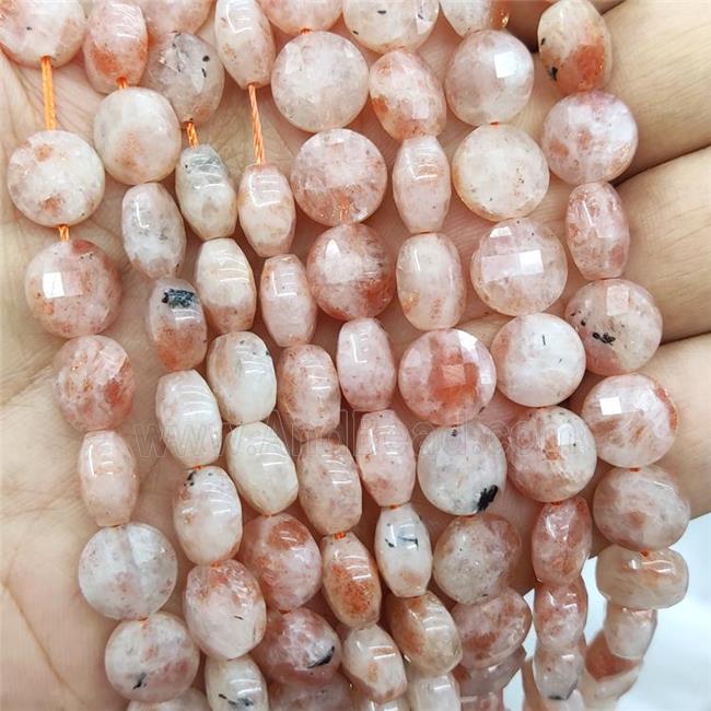 Peach Gold Sunstone Beads Faceted Circle