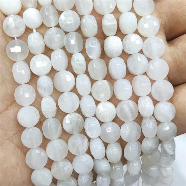 Natural White Moonstone Beads Faceted Circle