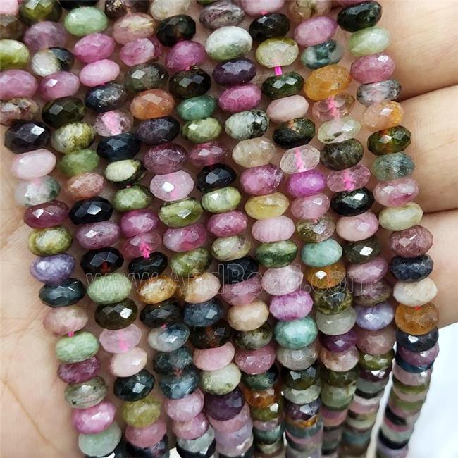 Natural Tourmaline Beads Multicolor Faceted Rondelle