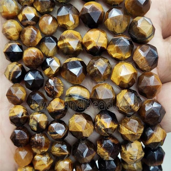 Natural Tiger Eye Stone Beads Diamond Cut Round