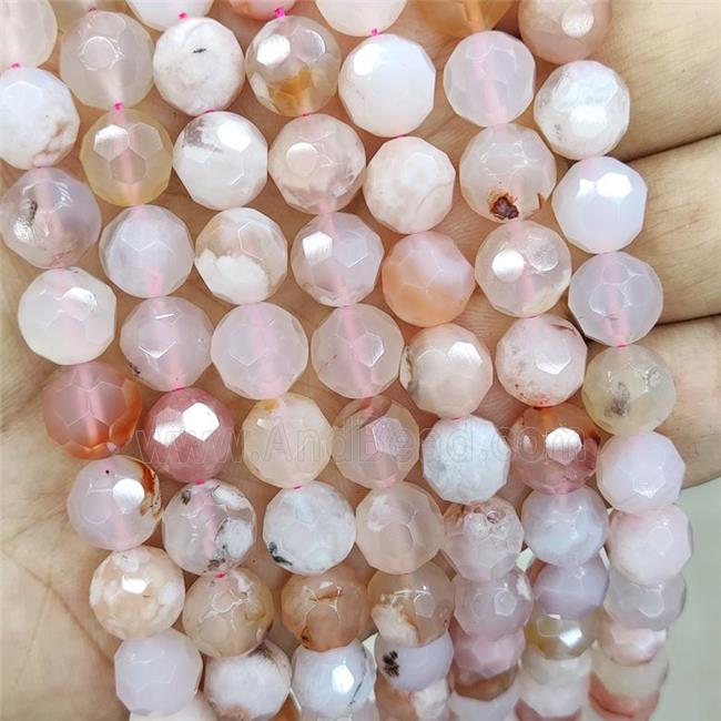Natural Pink Cherry Agate Beads Sakura Faceted Round