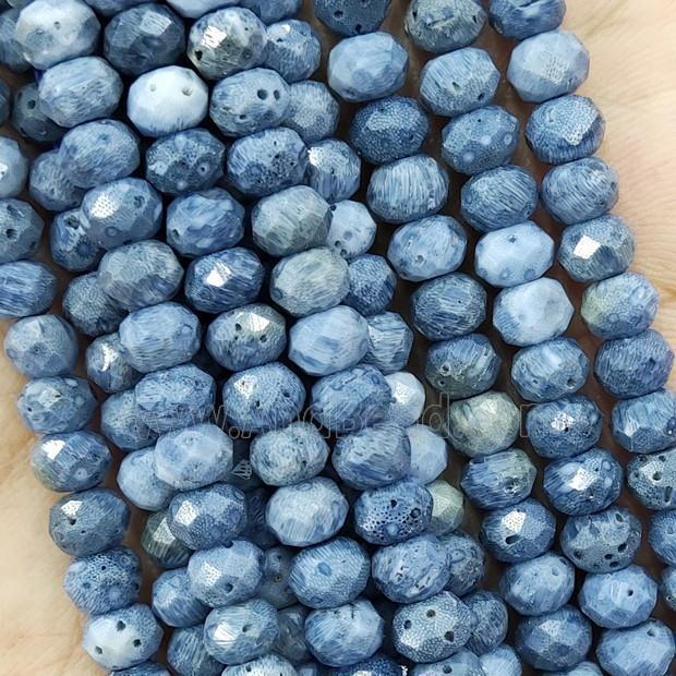 Natural Coral Fossil Beads Blue Faceted Rondelle