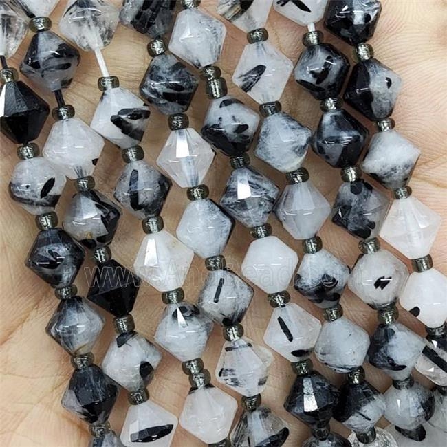 Black Rutilated Quartz Bicone Beads