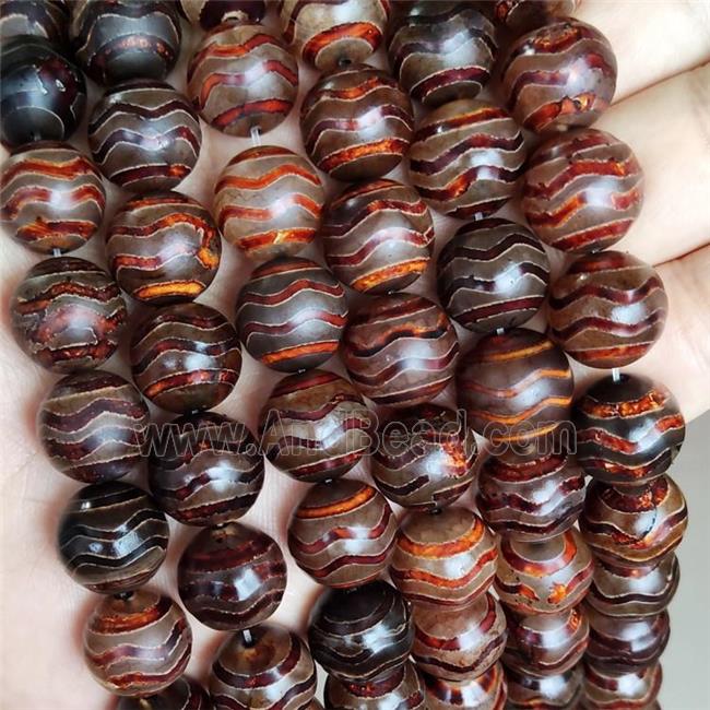 Tibetan Dzi Agate Beads Round Coffee Wave