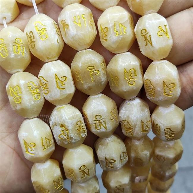 Natural Yellow Honey Jade Buddhist Beads Prism Carved Om Mani Padme Hum